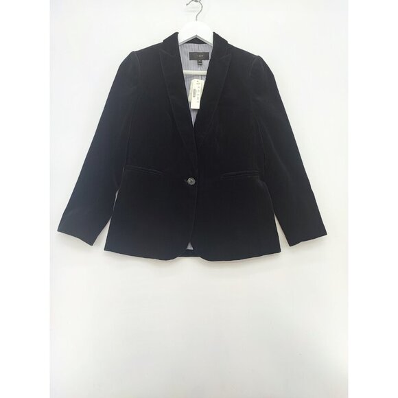 J.Crew Women's Velvet Parke Black Button Front Blazer Size 4P - Picture 1 of 12